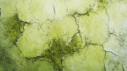 Obraz premium Textured Green Wall with Cracks and Peeling Paint, Showcasing Detailed Surface Patterns and an Aged, Weathered Look of Organic Green Tones Ideal for Various Design Projects