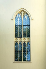 Fototapeta premium Gothic Revival-style window from the First Parish in Cambridge, Massachusetts, USA 