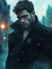 handosome urban fantasy man in the night - generative ai