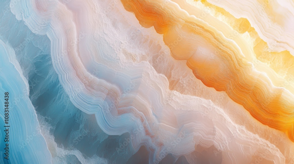 Poster elegant abstract background with flowing lines and soft colors in shades of blue, orange, and cream 