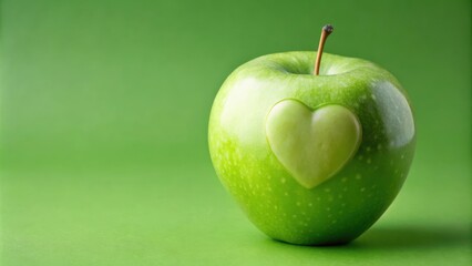 A Green Apple With a Heart-Shaped Design Carved Into Its Skin,  A Symbol of Healthy Choices and Love for Nature