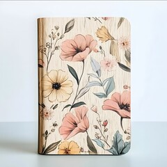 minimalist wood notebook cover floral style pastel colors