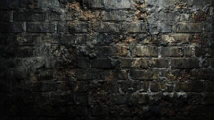Grungy Textured Wall Background with Dark and Weathered Bricks, Perfect for Creating a Moody Atmosphere in Artistic and Creative Projects
