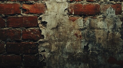 Obraz premium Textured Red Brick Wall with Weathered Grunge Finish, Distressed Surface, and Rustic Charm Ideal for Vintage or Industrial Design Projects and Backgrounds