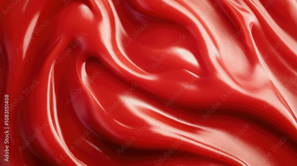 Poster vibrant glossy red fabric texture with flowing curves and soft shimmering finish, ideal for backgrou