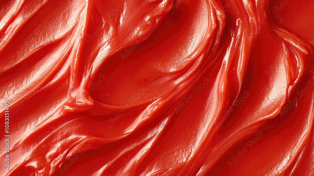 Poster vivid red surface of creamy texture with smooth shimmering waves ideal for culinary or artistic conc