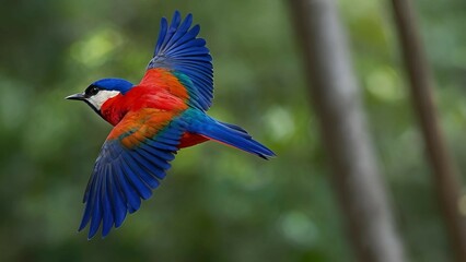 Obraz premium Red and Blue Bird in Flight