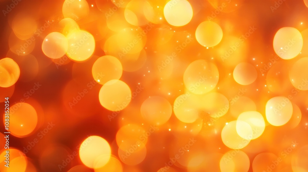 Poster featuring soft orange bokeh lights, creating a warm and inviting atmosphere. the lights vary in size