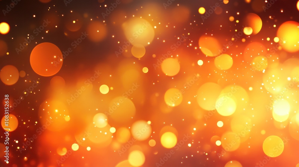 Poster featuring soft orange bokeh lights, creating a warm and inviting atmosphere. the lights vary in size