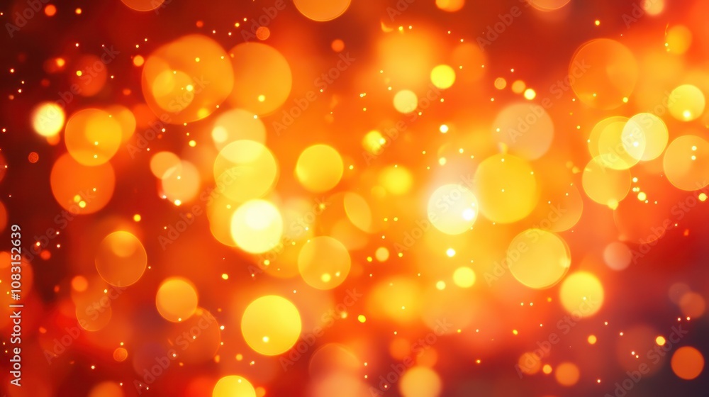 Poster featuring soft orange bokeh lights, creating a warm and inviting atmosphere. the lights vary in size