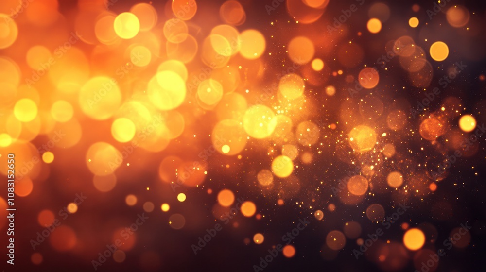 Poster featuring soft orange bokeh lights, creating a warm and inviting atmosphere. the lights vary in size