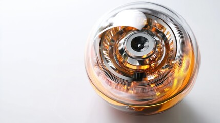 speaker with a translucent outer shell revealing complex internal components. The interplay of light and color within the speaker is highlighted