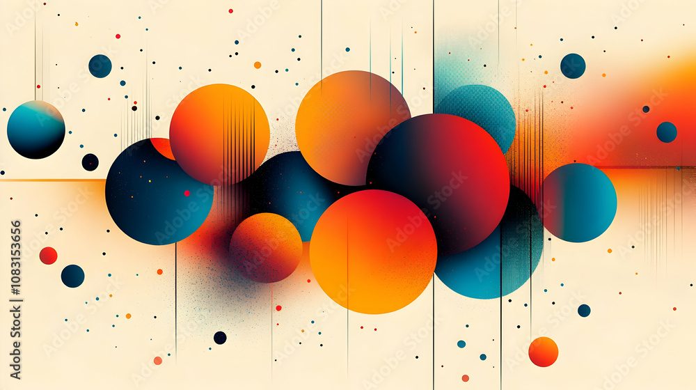Poster abstract colorful circles illustration with dynamic splashes and grunge texture background