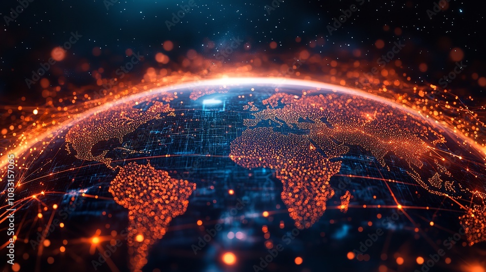 Aufkleber our world with a mesmerizing 3d graphic featuring glowing lines intricately woven around the globe, 