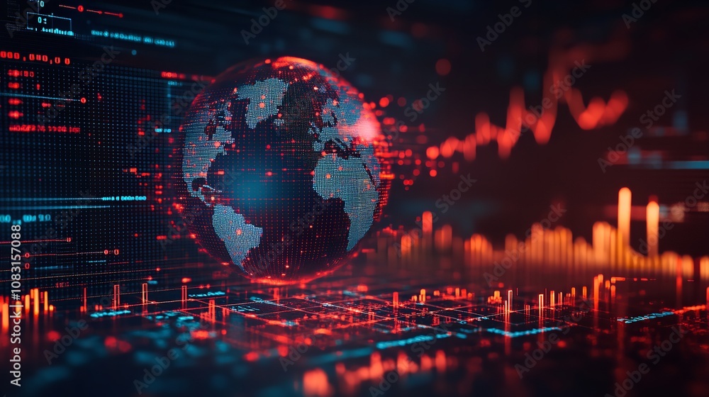 Aufkleber our world with a mesmerizing 3d graphic featuring glowing lines intricately woven around the globe, 