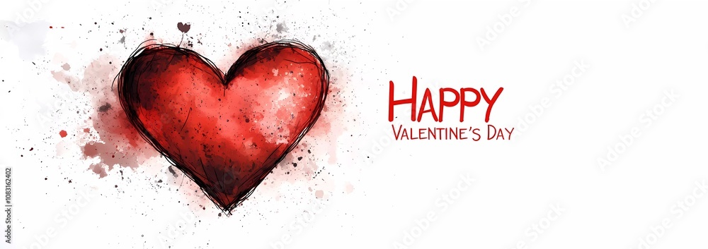 Fototapete vector illustration of a happy valentine's day banner with hand-drawn text 