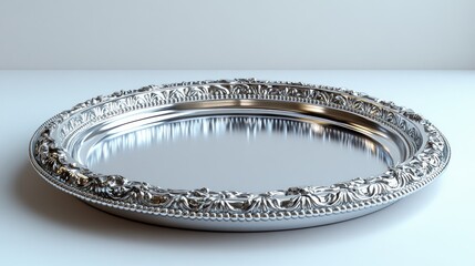 A plain silver metal tray, 3D-rendered on a white background.