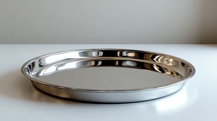 A plain silver metal tray, 3D-rendered on a white background.