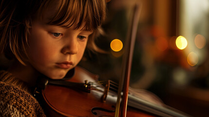 Young Irish Girl Playing Violin With Focused Expression