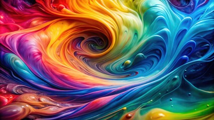 A mesmerizing swirl of vibrant colors creates an abstract landscape, capturing the chaotic beauty of liquid dynamics.