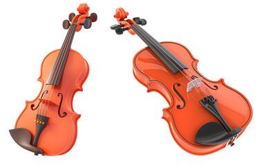 Two Orange Violins Isolated on Transparent Background