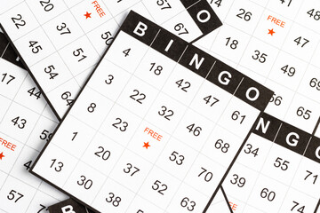 Black and white bingo game cards.