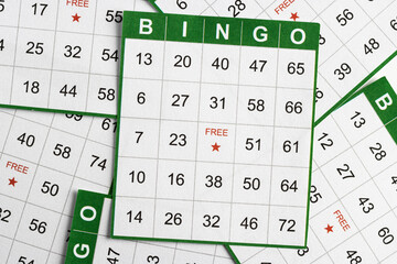Green and white bingo game cards.