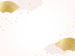 和柄の背景素材、金色の上品な模様と扇
