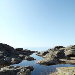Serene Coastal Landscape with Rocky Shore and Water Pool