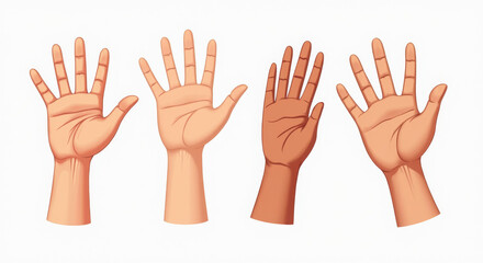 Obraz premium Diverse Hand Illustration Set in Various Skin Tones for Graphic Design and Educational Projects