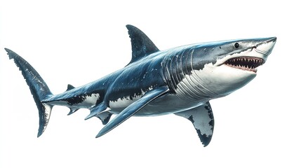 Obraz premium Great White Shark Attacking in White Studio Setting