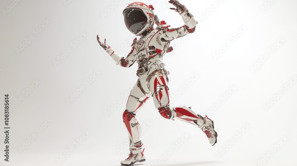 Aufkleber A futuristic robot in a spacesuit appears to be running in a dynamic pose.