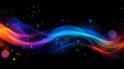 Fototapeta premium Abstract colorful wave with glowing particles on a black background.