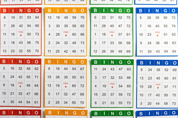 colorful or multicolored bingo cards, with white background