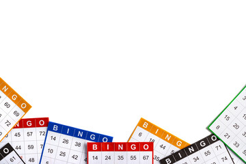 colorful or multicolored bingo  game cards with white empty space. empty space for copy space.