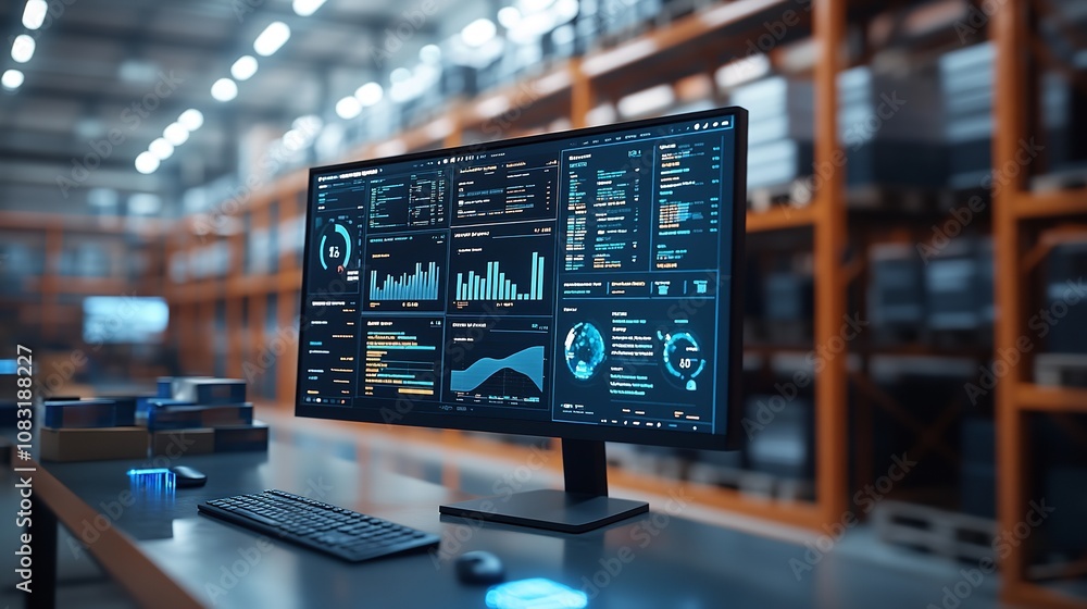Poster financial data analysis on multiple monitors in a professional setting.