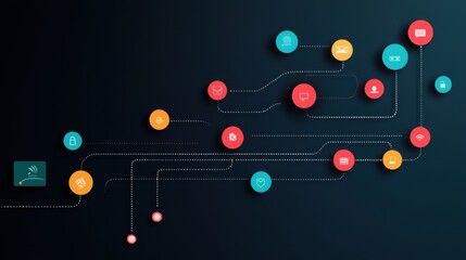 A flow chart with chat bubbles and decision points, mapping out the different paths a conversation can take based on user input.
