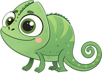 Naklejka premium Whimsical green chameleon in a playful cartoon illustration design.