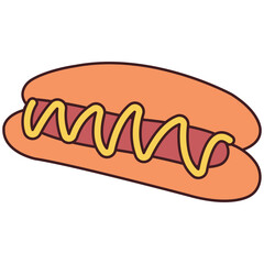 Hot dog illustration. Hand drawn cartoon hot dog. Hot dog vector hand drawn illustration isolated.