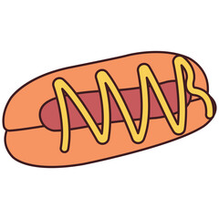 Hot dog illustration. Hand drawn cartoon hot dog. Hot dog vector hand drawn illustration isolated.