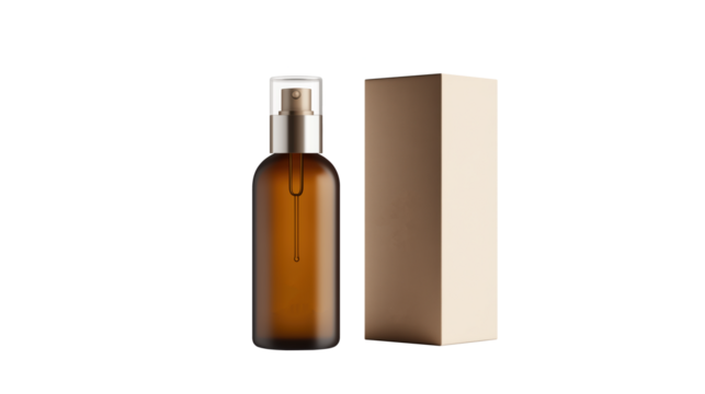 White and brown glass cosmetic spray bottle isolated on transparent background	
