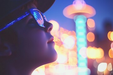 An image of a skeptic at a UFO sighting event, observing the claims being made with doubt and curiosity