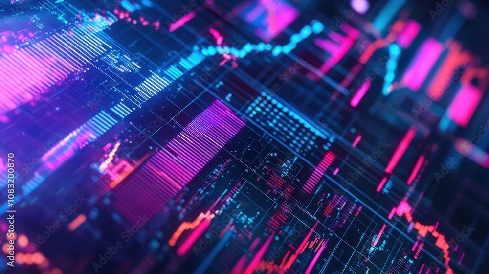 Poster data visualization with vibrant neon colors and patterns