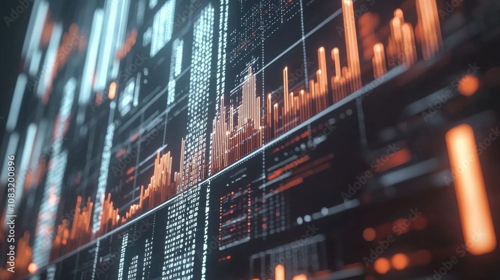 Aufkleber digital data visualization with bright orange elements