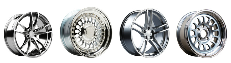 Obraz premium Showcase of stylish alloy wheels studio product photography black background close-up automotive design