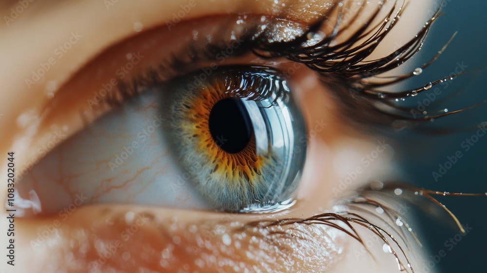 Poster close-up view of an eye with multicolored iris and long eyelashes capturing the intricacies of the h