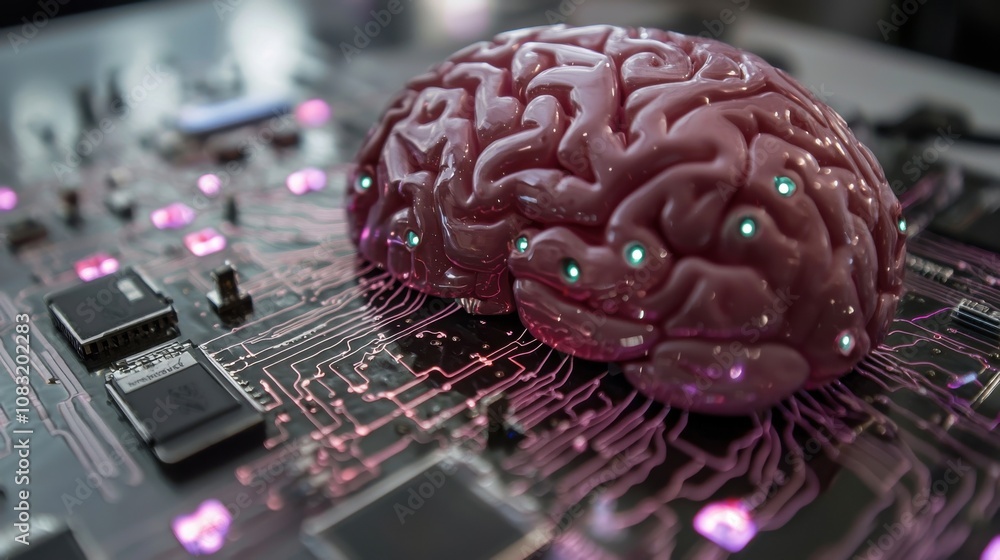 Poster digital brain concept with circuit board background