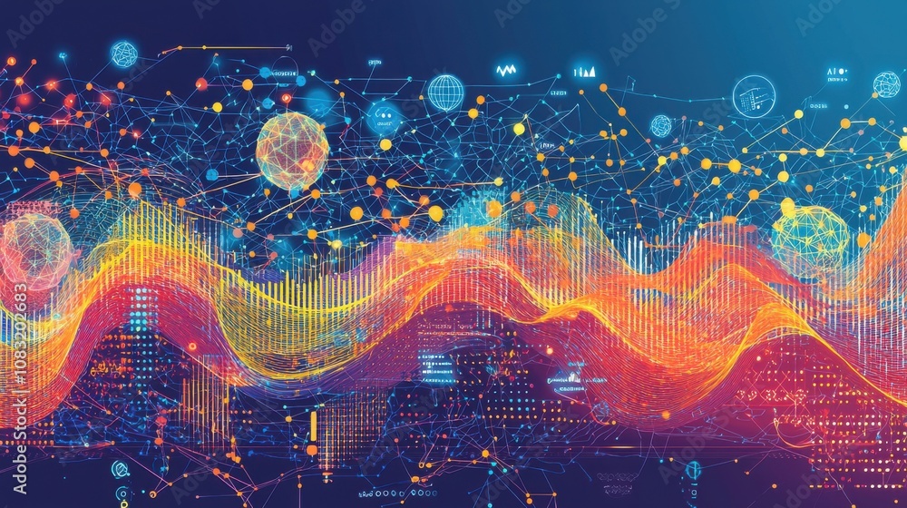 Poster abstract data visualization with vibrant colors and patterns