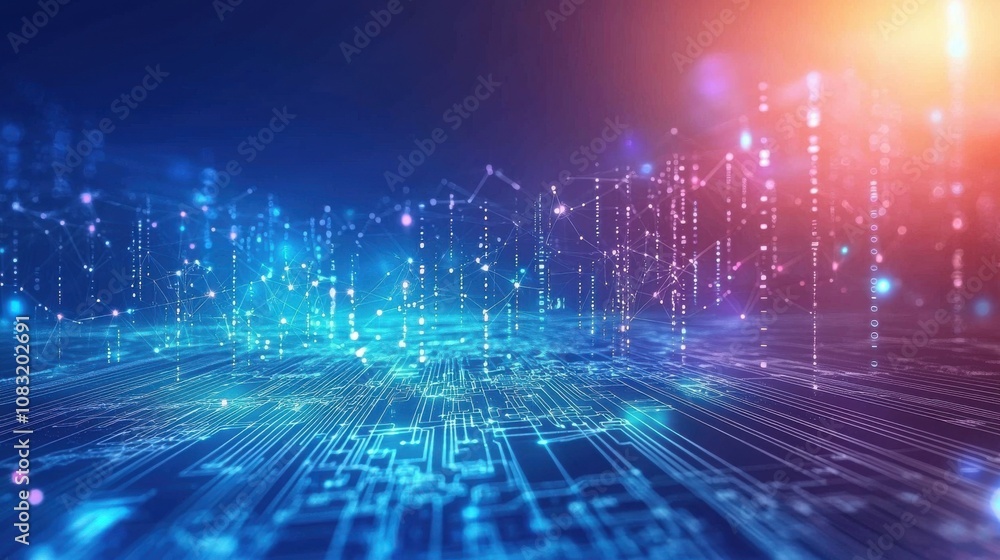 Poster abstract digital background with glowing lines and nodes