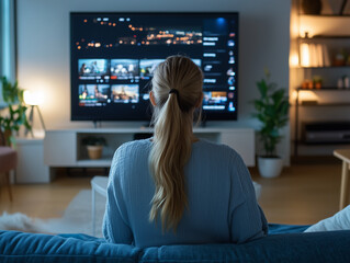 Naklejka premium Relaxing Evening: Watching TV at Home